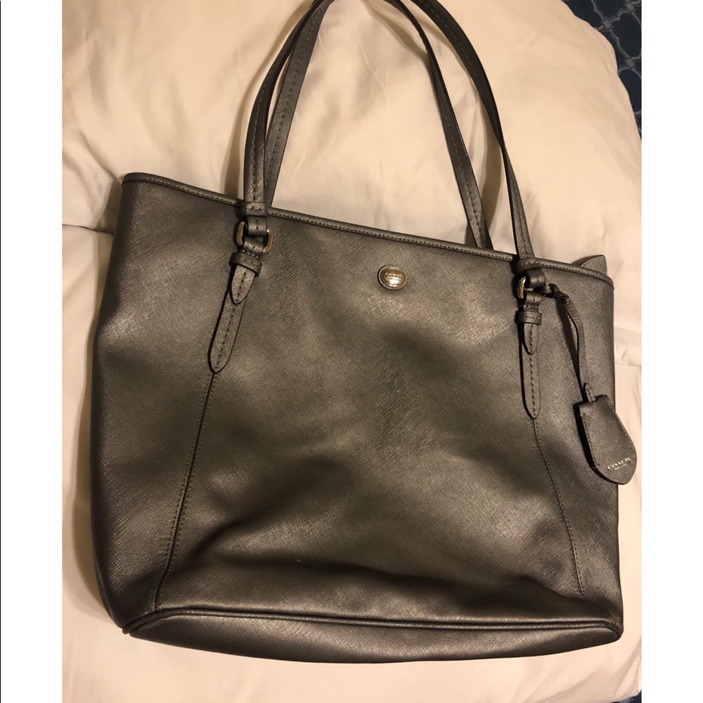 Dark Grey / Silver Coach Tote Bag